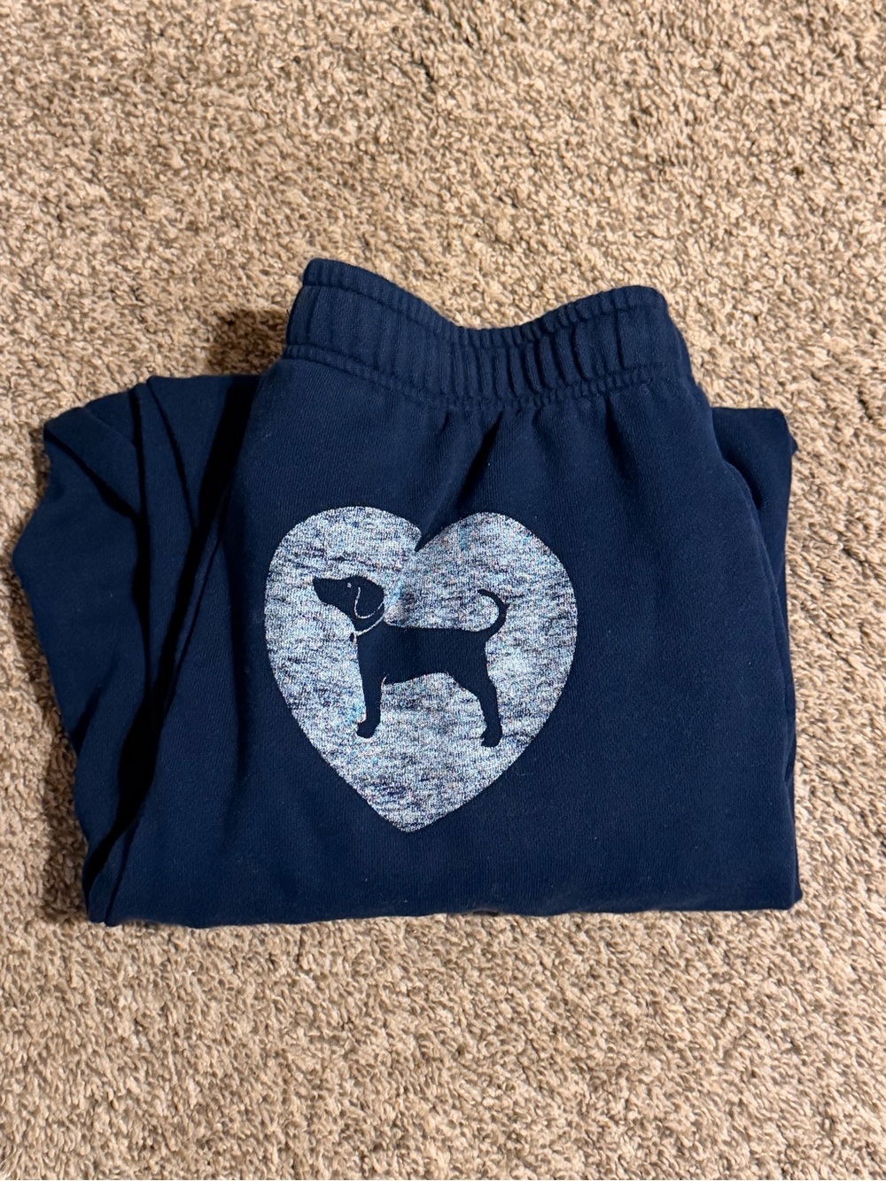 PINK Victoria's Secret Navy Sweatpants with Heather Heart & Dog Graphic